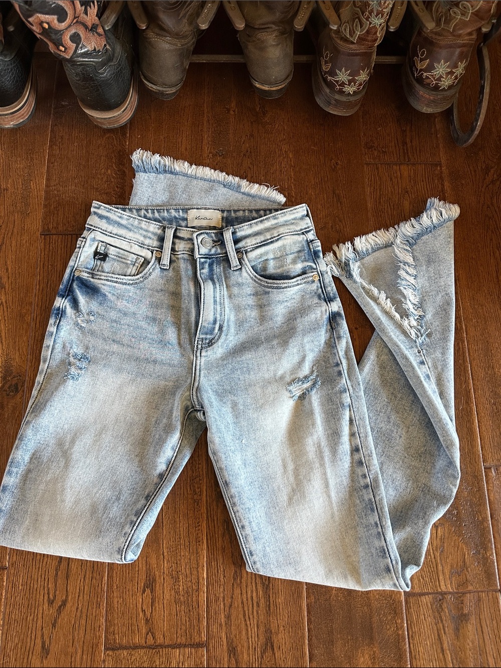 KanCan Light Blue Distressed Frayed Hem Ankle Jeans NWOT